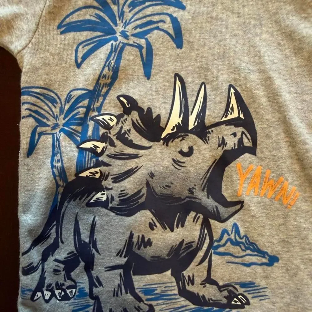 Carter's Gray Blue Orange Dinosaur Triceratops Yahn Nap Sleep Tshirt 3T